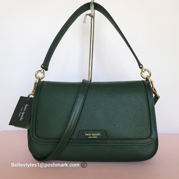 KATE SPADE Hudson Pebbled Leather Medium Flap Convertible Shoulder Bag-Northern⭐ - Picture 6 of 16